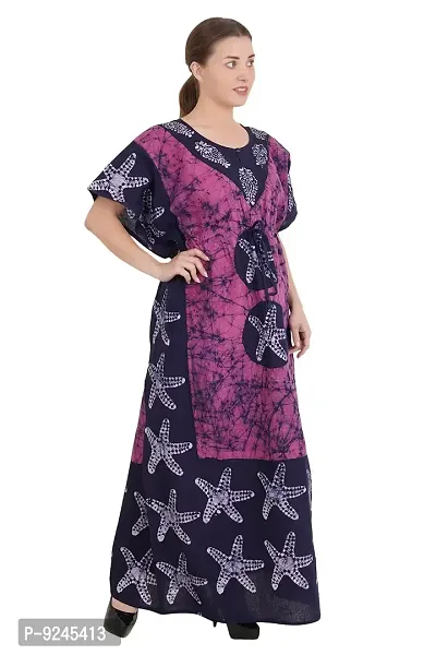 Onekbhalo Women's Cotton Printed Maxi Nighty Kaftan Free Size (Purple, Cotton)