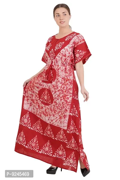 Onekbhalo Women's Cotton Kaftan Maxi Nighty (Free Size, Red)-thumb3