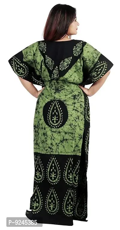 Onekbhalo Women's Cotton Printed Maxi Nighty Kaftan Free Size (Green, Cotton)-thumb3