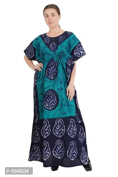 Onekbhalo Women's Cotton Floral Kaftan Nighty Night Gown Maxi (OK_Green_Size L)