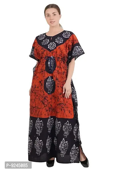 Onekbhalo Women's Cotton Printed Maxi Nighty (Onekbhalo-Jaipuri_Red, White_XL)