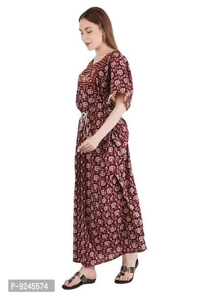 Onekbhalo Women's Cotton Kaftan Floral Maxi Nighty (Free Size, EM-Maroon)-thumb3