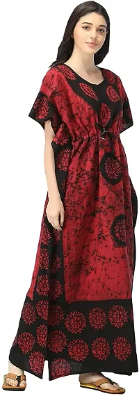 Artisansorissa Womens Cotton Caftan Nighty Floral Batik Print Kaftan Maxi Dress Dori at Waist Free Size Set of 25 (RB, 25)-thumb2