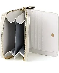 Syga PU Leather Mini Zipper Wallet for Women, White - Checked Pattern-thumb2