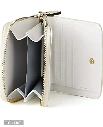 Syga PU Leather Mini Zipper Wallet for Women, White - Checked Pattern-thumb3