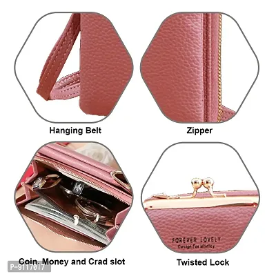 SYGA Women Phone Bag Ladies Wallet PU Leather Cell Phone Purse Mini Shoulder Bag with Strap Card Slots (Dark Pink, Forever Lovely)-thumb3