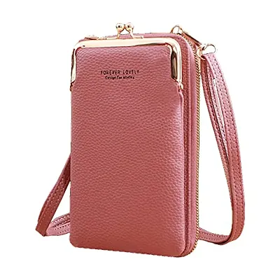 SYGA Women Phone Bag Ladies Wallet PU Leather Cell Phone Purse Mini Shoulder Bag with Strap Card Slots (Dark Pink, Forever Lovely)