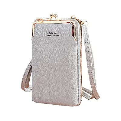 SYGA Women Phone Bag Ladies Wallet PU Leather Cell Phone Purse Mini Shoulder Bag with Strap Card Slots (Grey, Forever Lovely)