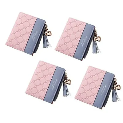 SYGA Pink/PU Leather/Bifold Wallet/Card Holder/Clutch/Purse for Women/Ladies/Female/Pack of 4 pieces/Size: 11 * 9 CM