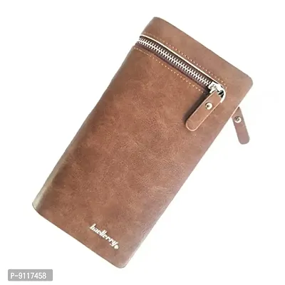 Syga PU Leather Plain Zipper Wallet for Women, Brown-thumb0