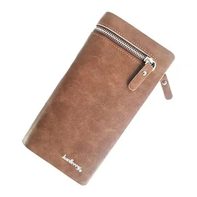 Syga PU Leather Plain Zipper Wallet for Women, Brown