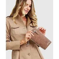 Syga PU Leather Plain Zipper Wallet for Women, Brown-thumb2