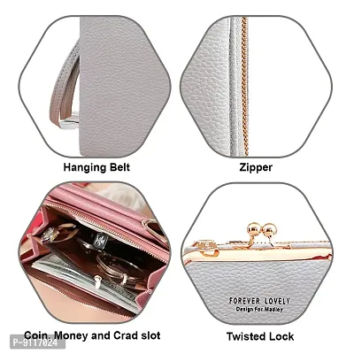 SYGA Women Phone Bag Ladies Wallet PU Leather Cell Phone Purse Mini Shoulder Bag with Strap Card Slots (Grey, Forever Lovely)-thumb5