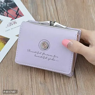 SYGA Short Wallet Folding Wallet Ladies Girls Mini Hand Clutch PU Leather Card Holder(Light Purple)-thumb5