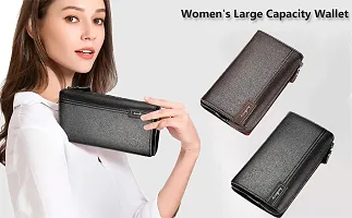Syga PU Leather Hand Grip Zipper Wallet for Women, Black-thumb2
