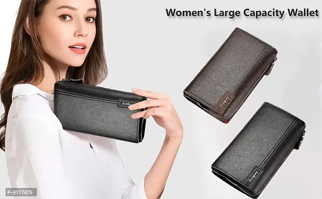 Syga PU Leather Hand Grip Zipper Wallet for Women, Black-thumb3