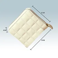 Syga PU Leather Mini Zipper Wallet for Women, White - Checked Pattern-thumb1