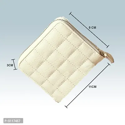 Syga PU Leather Mini Zipper Wallet for Women, White - Checked Pattern-thumb2