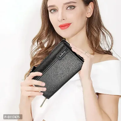 Syga PU Leather Hand Grip Zipper Wallet for Women, Black-thumb4