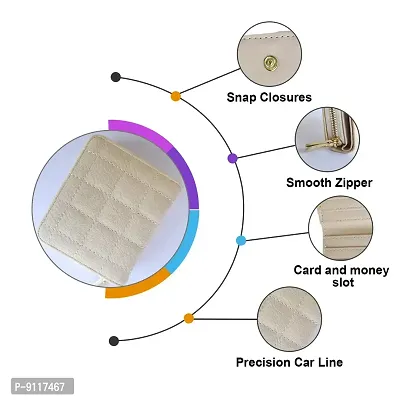 Syga PU Leather Mini Zipper Wallet for Women, White - Checked Pattern-thumb5