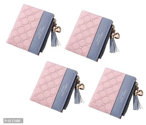SYGA Pink/PU Leather/Bifold Wallet/Card Holder/Clutch/Purse for Women/Ladies/Female/Pack of 4 pieces/Size: 11 * 9 CM-thumb0