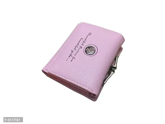 SYGA Short Wallet Folding Wallet Ladies Girls Mini Hand Clutch PU Leather Card Holder(Light Purple)-thumb0