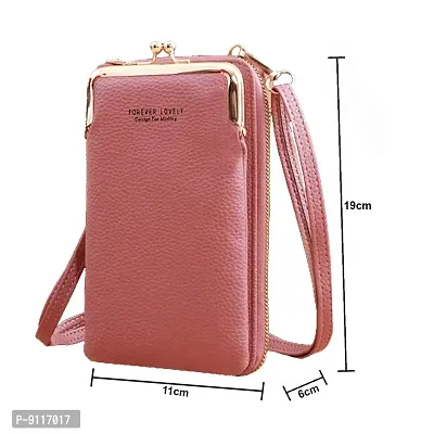 SYGA Women Phone Bag Ladies Wallet PU Leather Cell Phone Purse Mini Shoulder Bag with Strap Card Slots (Dark Pink, Forever Lovely)-thumb5