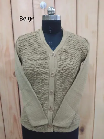 Trendy Solid Jacquard Front Button Sweater