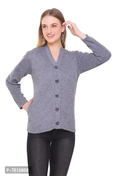 Stylish Honeycomb Knitted Woolen Cardigan Sweater For Women-thumb0
