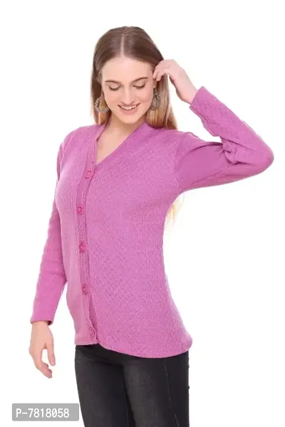 Stylish Honeycomb Knitted Woolen Cardigan Sweater For Women-thumb2