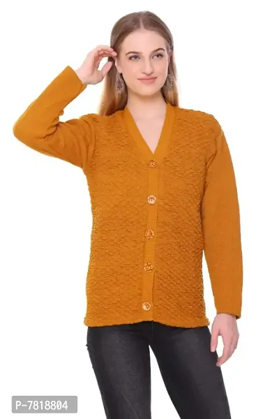 Stylish Honeycomb Knitted Woolen Cardigan Sweater For Women