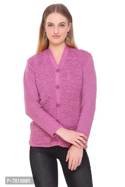 Stylish Honeycomb Knitted Woolen Cardigan Sweater For Women-thumb0