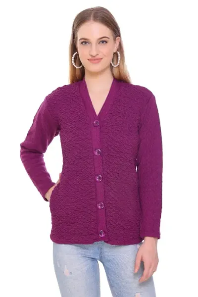 Elegant Knitted Woolen Cardigan Sweater For Women