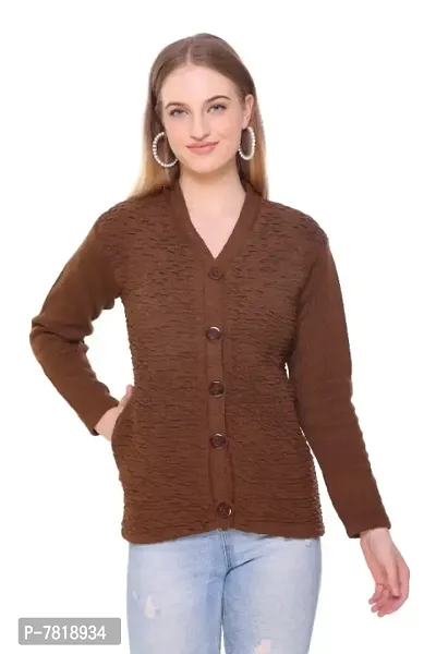 Elegant Knitted Woolen Cardigan Sweater For Women-thumb0