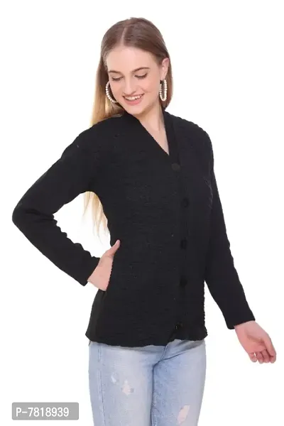 Elegant Knitted Woolen Cardigan Sweater For Women-thumb2