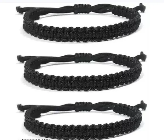 Alluring Black Fabric American Diamond Bracelets For Men Pack of 3