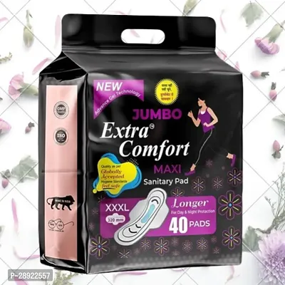 Jumbo Extra Comfort Day and Nights XXXL | 40 Pads| Cottony Soft Sanitary Pads for Women | Upto 100% leakage protection | Odour Control | Absorbs 2x Faster with Wider Back | XXXL