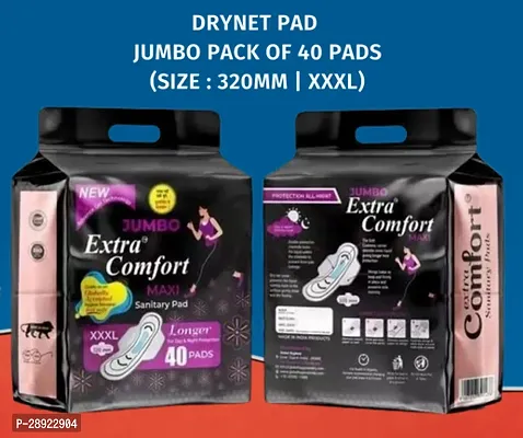 Jumbo Extra Comfort XXXL Soft Sanitary Pads for Women - 40 Pads, Rash Free, Anti Tan, Skin Friendly, Double Wing Shape, Advanced Leak Protection, XXX Large, 320mm - 1 Pack (40 Pads)