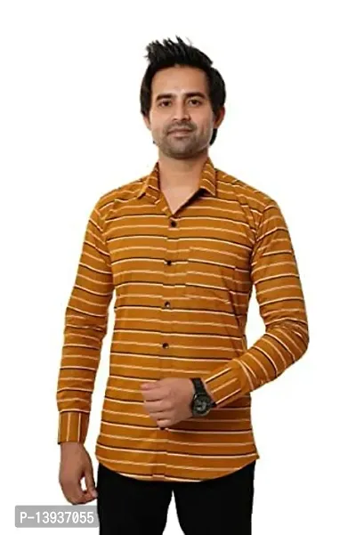 Reliable Yellow Cotton Striped Long Sleeves Casual Shirts For Men