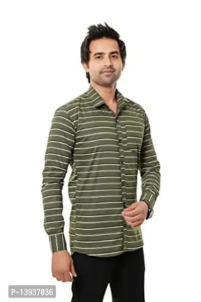 Reliable Green Cotton Striped Long Sleeves Casual Shirts For Men