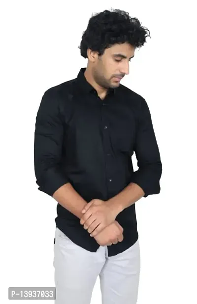 Reliable Black Cotton Solid Long Sleeves Casual Shirts For Men-thumb0