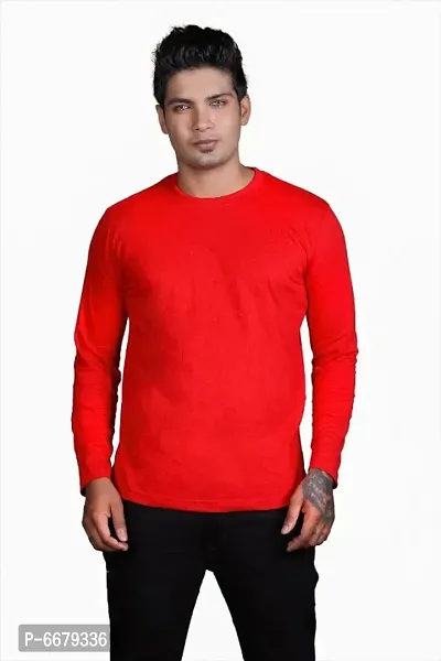 Cotton Solid Round Neck Full Sleeve T-Shirt For Men