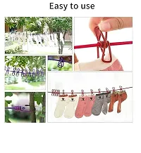 Portable Multi Functional Drying Rope with 12 Clips and 2 Hooks/Portable Outdoor Travel Clothesline Rope Clothes Hanging Hook (Pack of 1)-thumb1