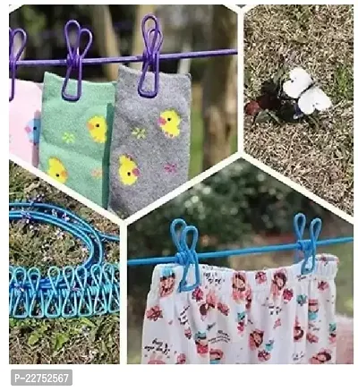 Portable Multi Functional Drying Rope with 12 Clips and 2 Hooks