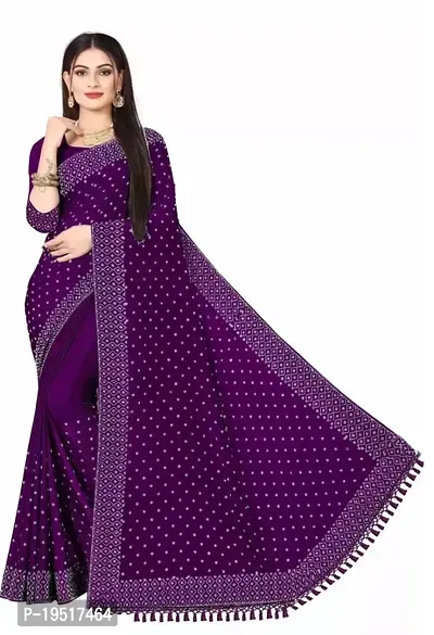 Women Stylish  Vichitra Silk Solid Saree with Blouse-thumb0