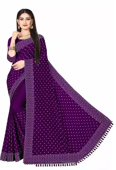 Women Stylish Vichitra Silk Solid Saree with Blouse