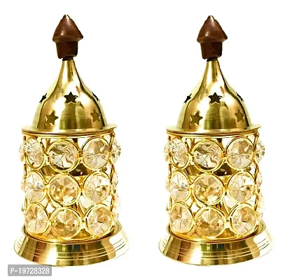 Brass Gallery Diamond Crystal Brass Akhand Diya Oil Lamp - Set of 2 Pieces