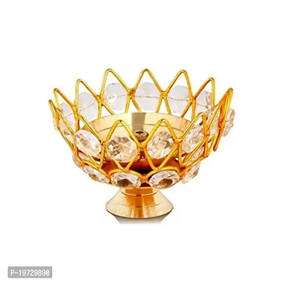 Brass Gallery Brass Small Bowl Crystal Diya Oil Lamp for Home Temple Puja  100% Brass for Temple, Home  Agarbatti Stand Safety Incense Holder with Ash Catcher (Large)-thumb2
