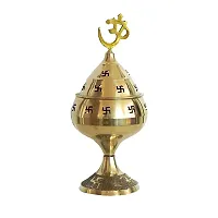 Brass Gallery Brass Jali Akhand Jyoti Deep with Stand, Cover and Om Diya/Oil Lamp (Gold_27 x 9 x 9 cm)-thumb3