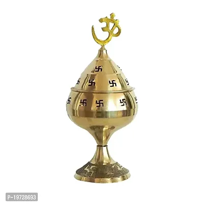 Brass Gallery Brass Jali Akhand Jyoti Deep with Stand, Cover and Om Diya/Oil Lamp (Gold_27 x 9 x 9 cm)-thumb4